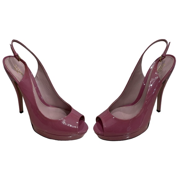 GUCCI Dusty Rose Peeptoe Slingback Platform Heels US 9 EU 40 - Picture 2 of 14